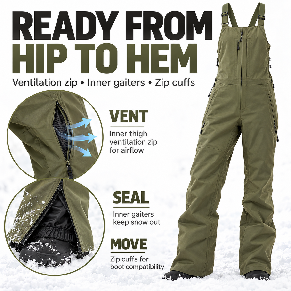 Women’s Waterproof Insulated Ski Bibs – Warm, Adjustable & Snow-Ready