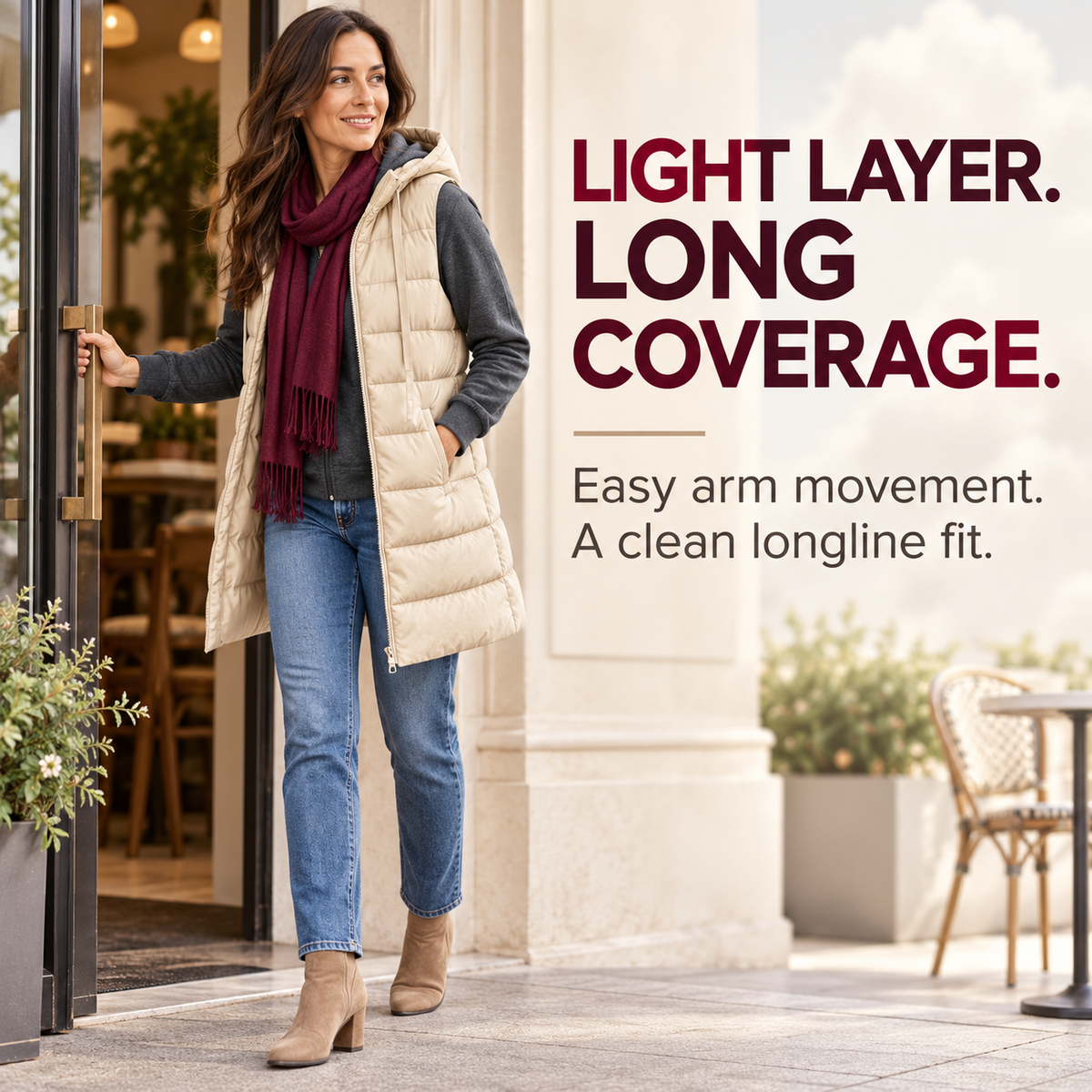 Hooded Long Puffer Vest Without the Bulk