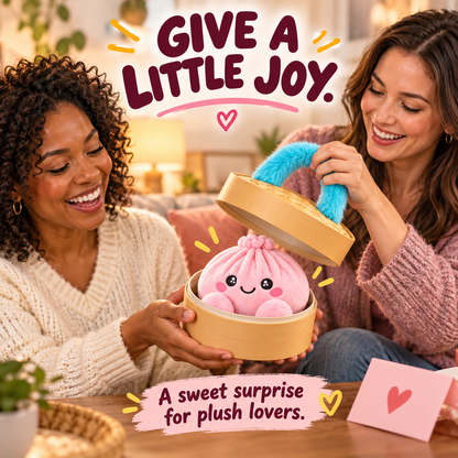 🥟 Cute Dumpling Plush Toy – Soft & Slow-Rebound Stress Relief Stuffed Animal with Bamboo Steamer Case🌈
