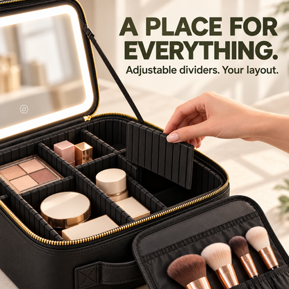 Portable Makeup Train Case with LED Lighted Mirror, 3 Lighting Modes & Adjustable Dividers