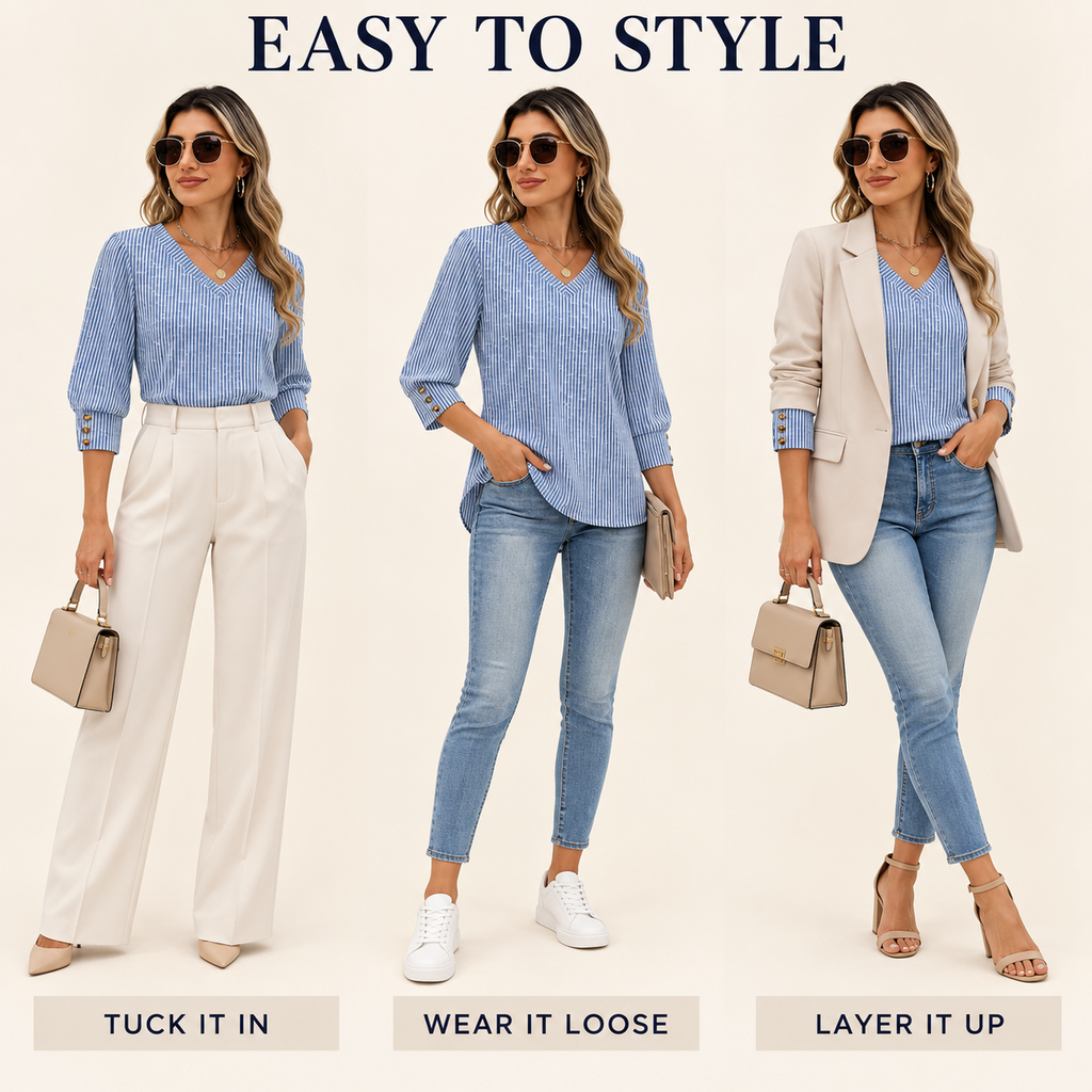 Women’s 3/4 Sleeve V-Neck Dressy Casual Top