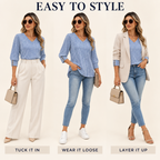 Women’s 3/4 Sleeve V-Neck Dressy Casual Top