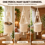 Handwoven Macramé Hanging Cat Bed for Cozy Elevated Lounging