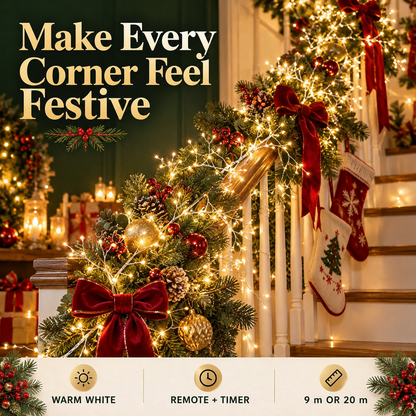 Warm White Christmas String Lights – 8 Modes, Remote & Timer