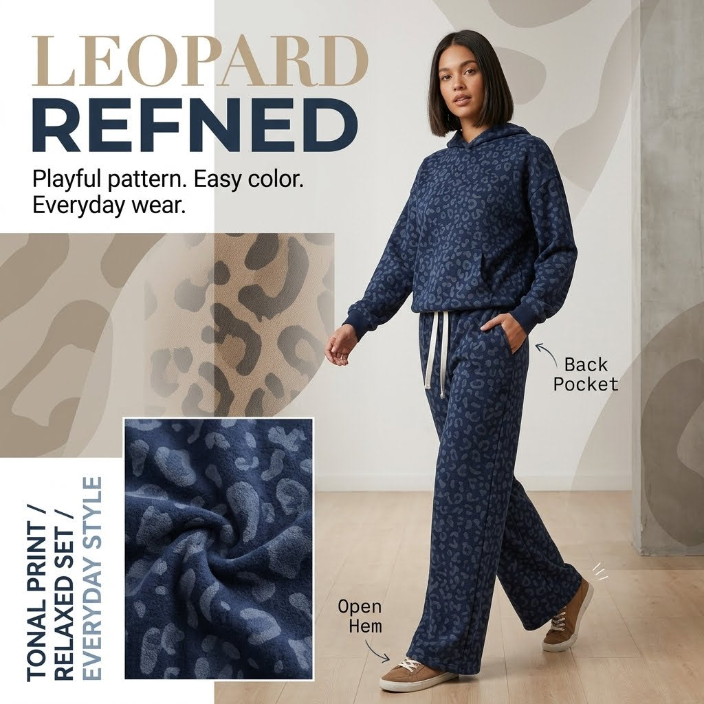 Unisex Cotton 2-Piece All-Over Leopard Print Streetwear Set