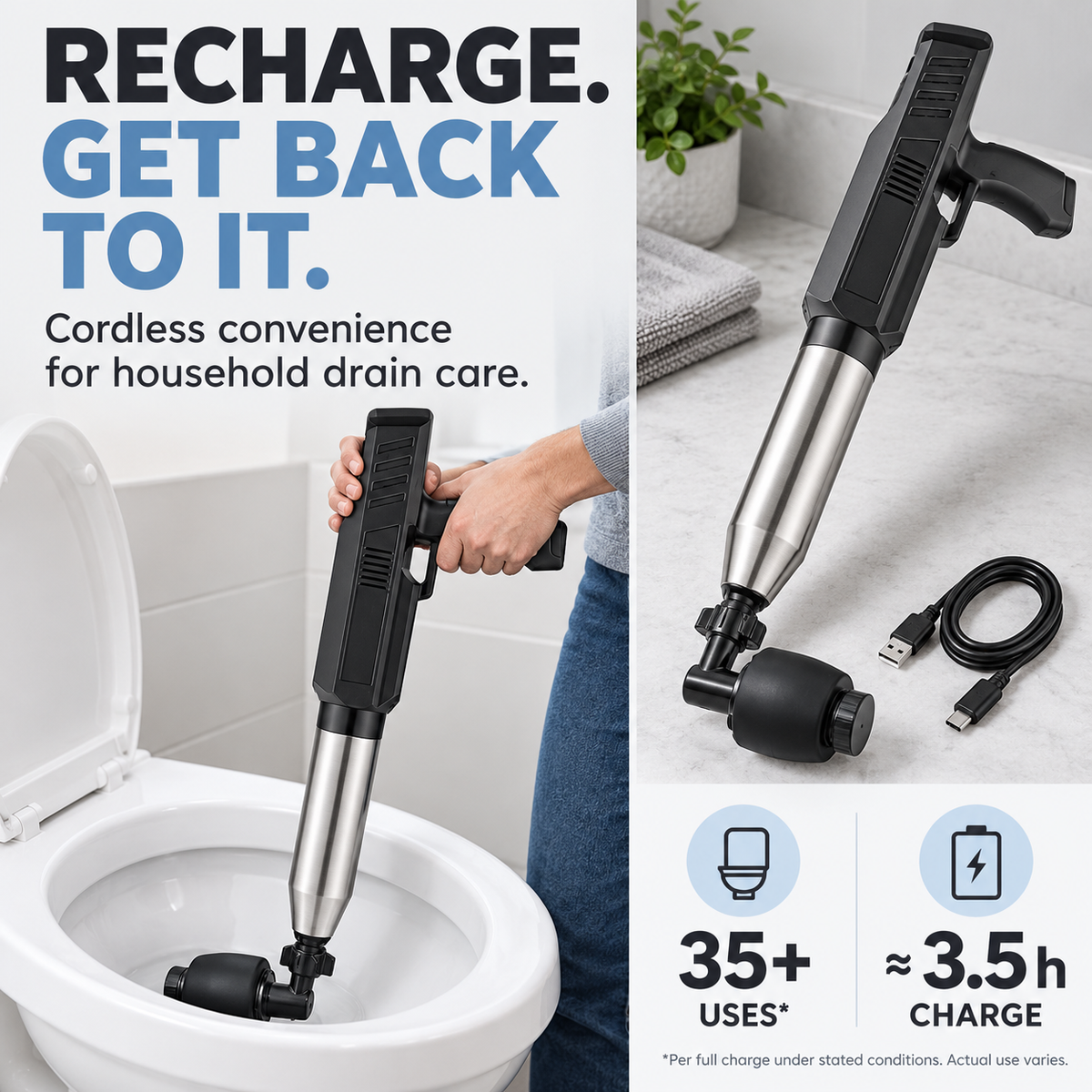 Electric Air Drain Plunger – Powerful Clog Removal for Toilets & Sinks