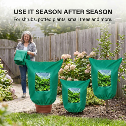 Plant Frost Protection Cover with Clear Window – Reusable Winter Freeze & Cold Weather Plant Protector