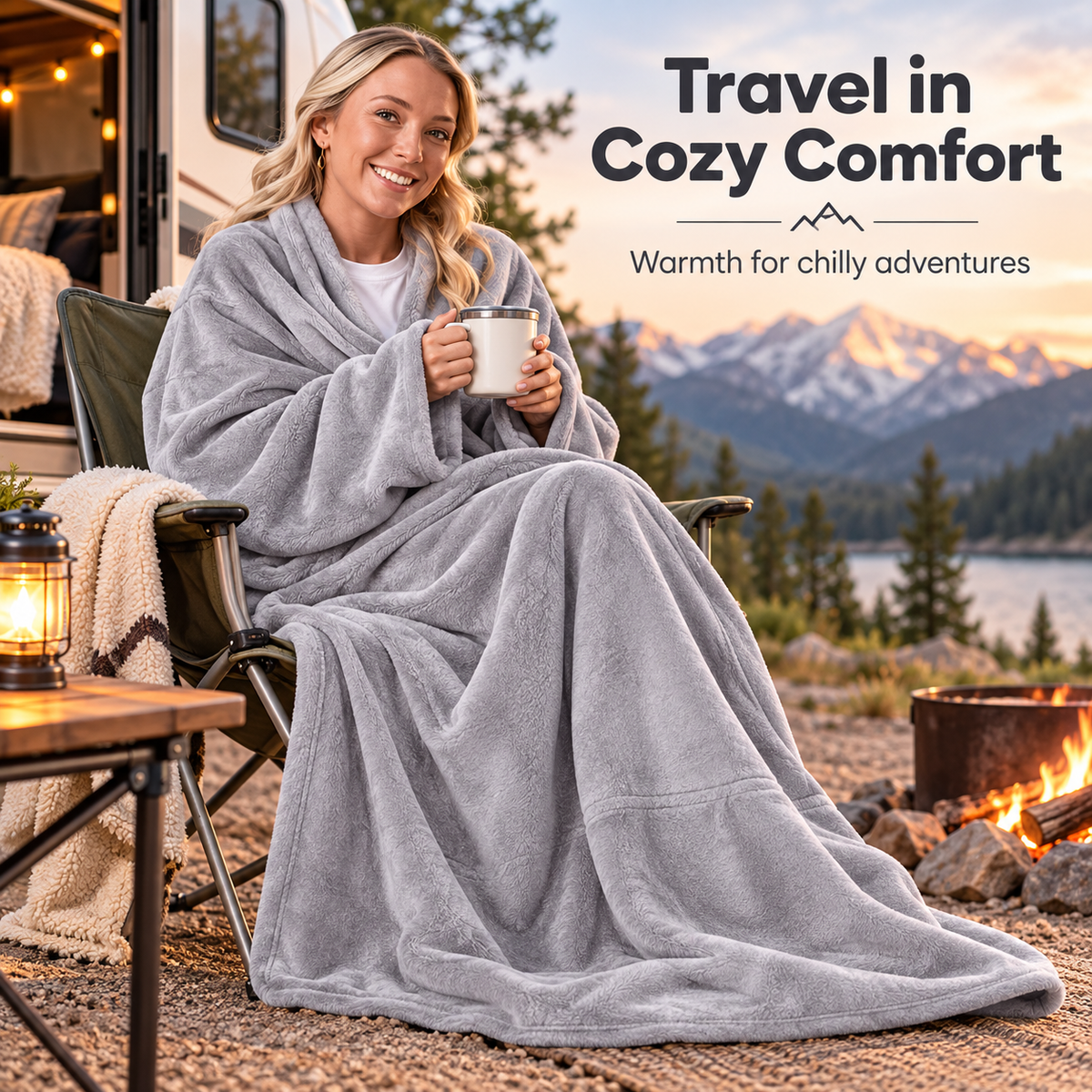 Oversized Wearable Flannel Blanket – Cozy Wrap with Sleeves