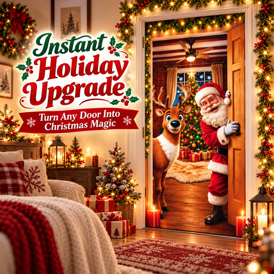Stretch-Fit Christmas Door Cover with Elastic Edges