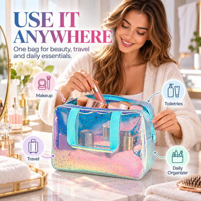 Holographic Clear Star Cosmetic Travel Bag