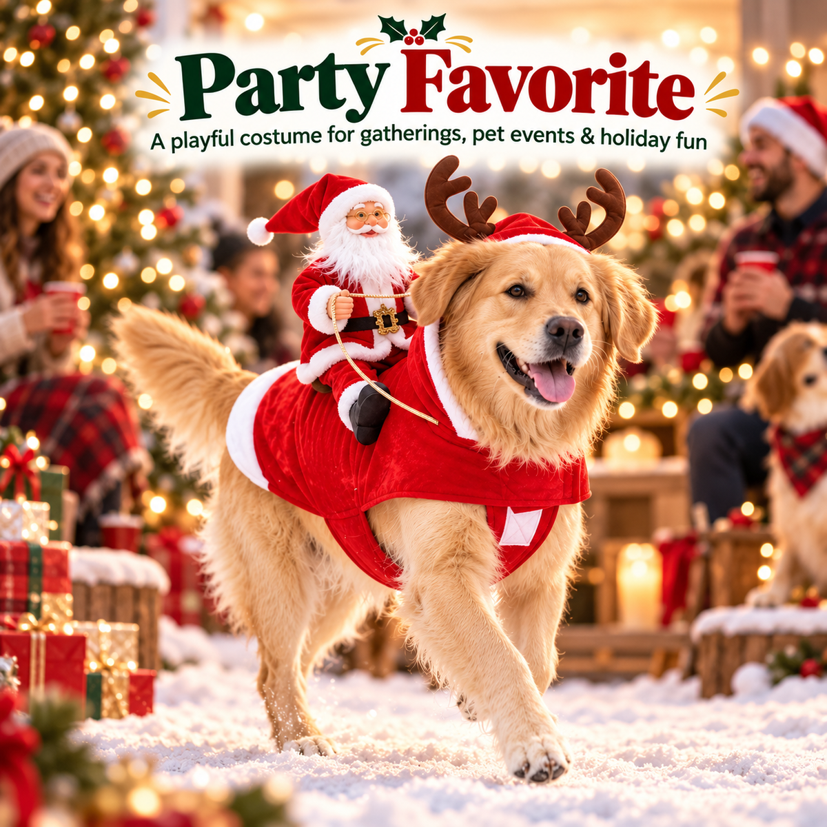 3D Santa Rider Dog Christmas Costume – Soft Fleece Reindeer Outfit