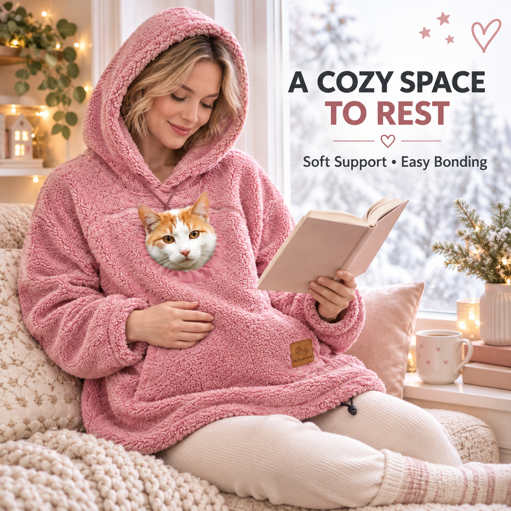 Oversized Sherpa Hoodie with Built-In Pet Pouch