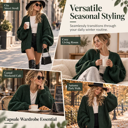 🍂Women's Oversized Cardigan Sweater Fall Long Lantern Sleeve Knit Open Front