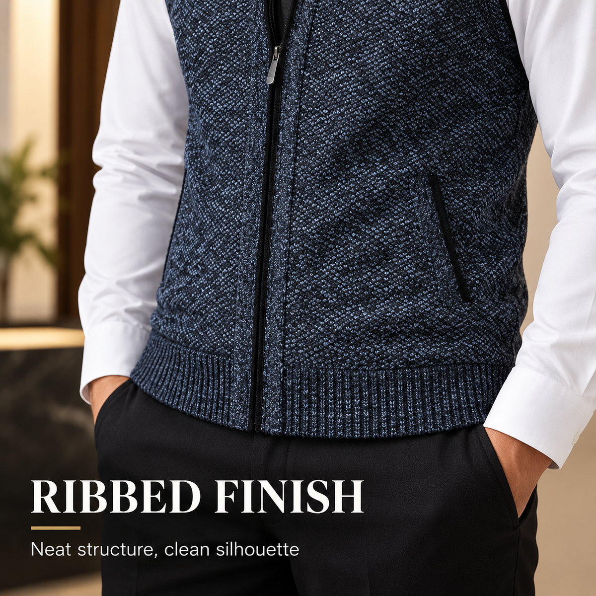 Men’s Full-Zip Stand Collar Sweater Vest