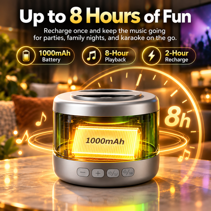 Portable Mini Karaoke Machine with Dual Wireless Microphones, 360° Sound & RGB Lights