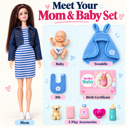 🎀 Mom & Newborn Baby Surprise Toy Set | Interactive Caring Play Set for Kids Ages 3+ ⭐