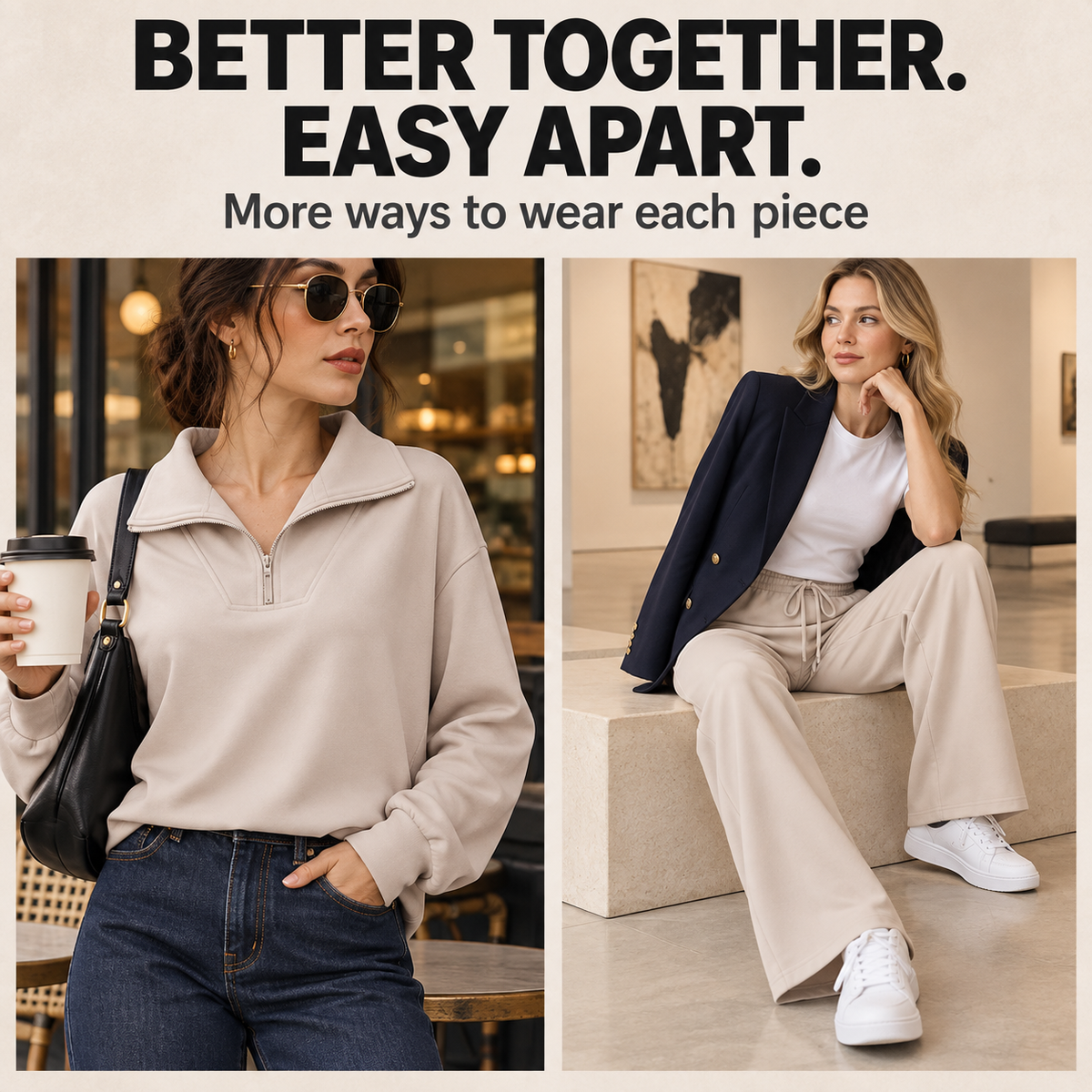 Women’s Half-Zip Two-Piece Sweatsuit – Wide-Leg Lounge Set