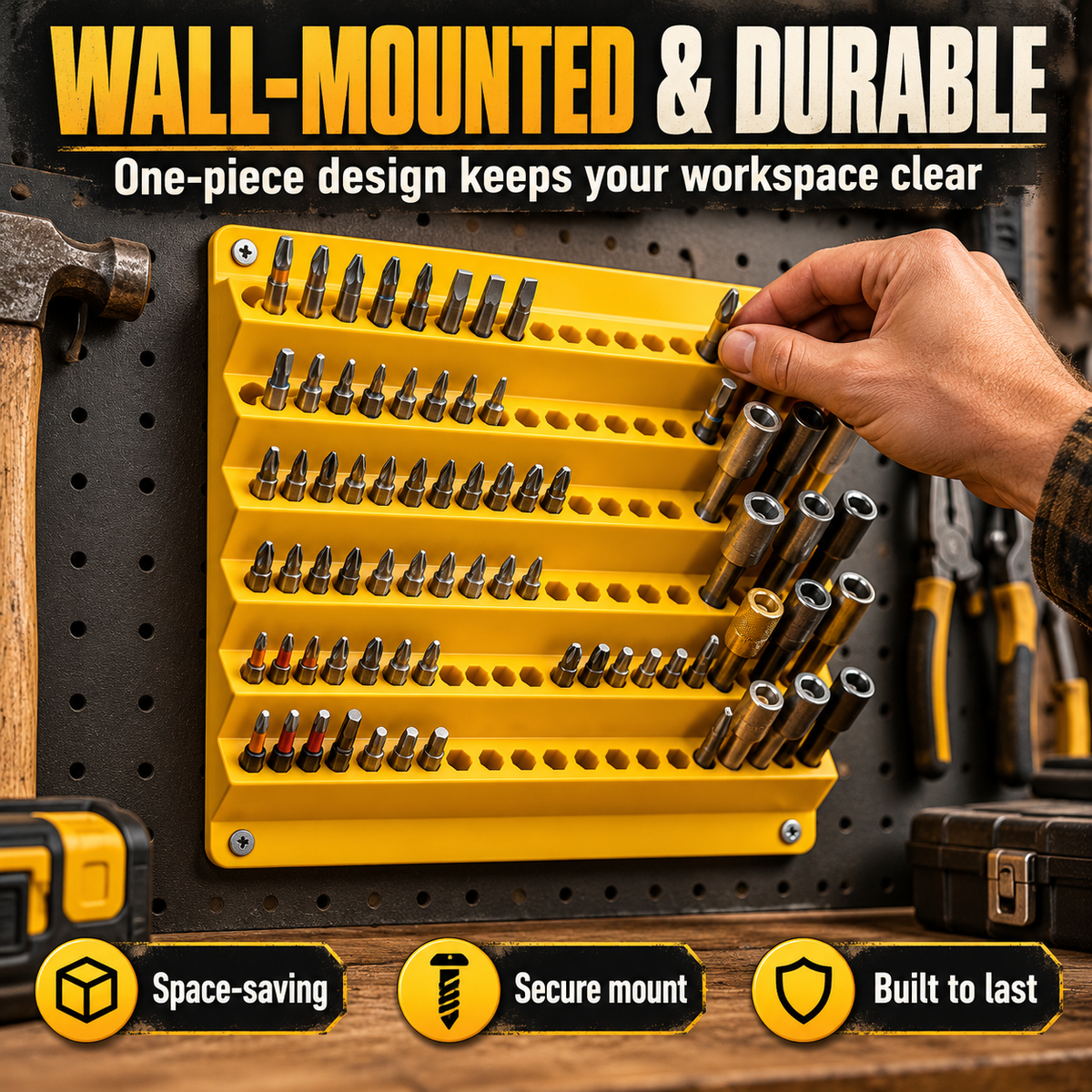 120-Slot Wall-Mounted Drill Bit Organizer – 6-Tier Hex Bit Holder for Garage & Workshop