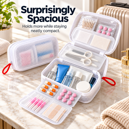 Portable Multi-Compartment Travel Organizer Bag for Toiletries, Medicine & Daily Essentials