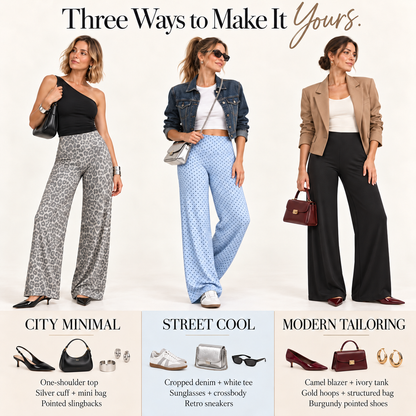 🐆 Women's Leopard Print Wide-Leg Pants ✨ – High Waist & Relaxed Fit