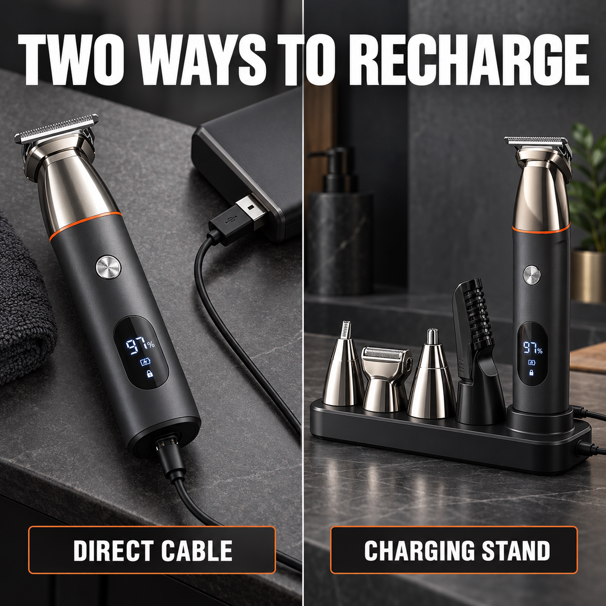 5-in-1 Men's Grooming Kit – Magnetic Heads, Precision Trimming & USB Rechargeable