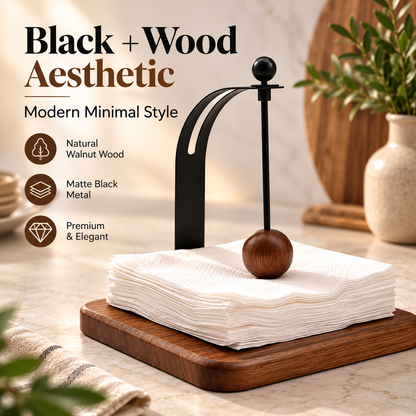 Modern Wood & Metal Napkin Holder with Weighted Arm