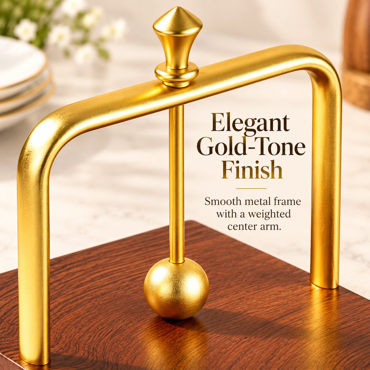 Gold & Wood Weighted Napkin Holder with Secure Arm