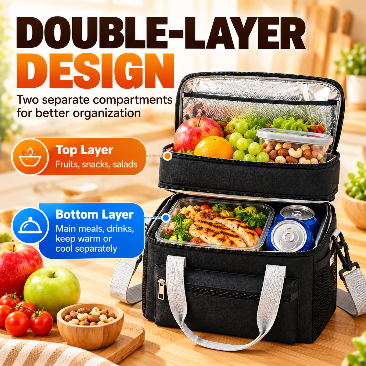 🥪2-in-1 Double-Layer Insulated Lunch Bag – Pack More, Keep It Hot or Cold Longer!✨