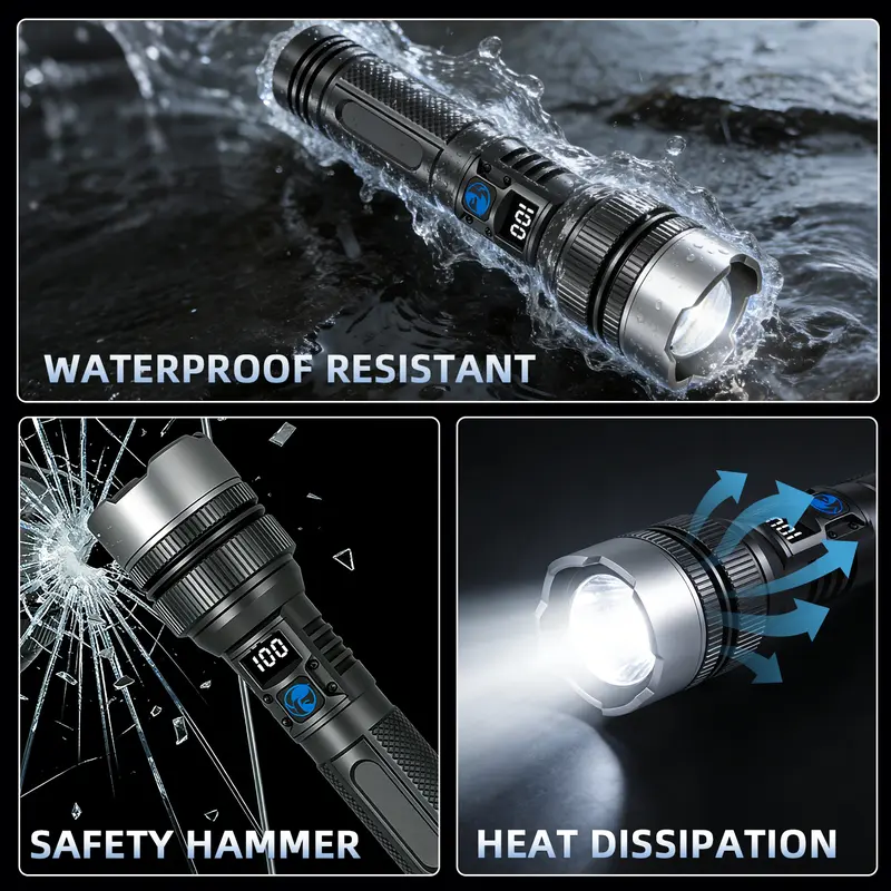 🏆HOT SALE⚡Waterproof Rechargeable Digital Display 2-in-1 Strong Light Flashlight