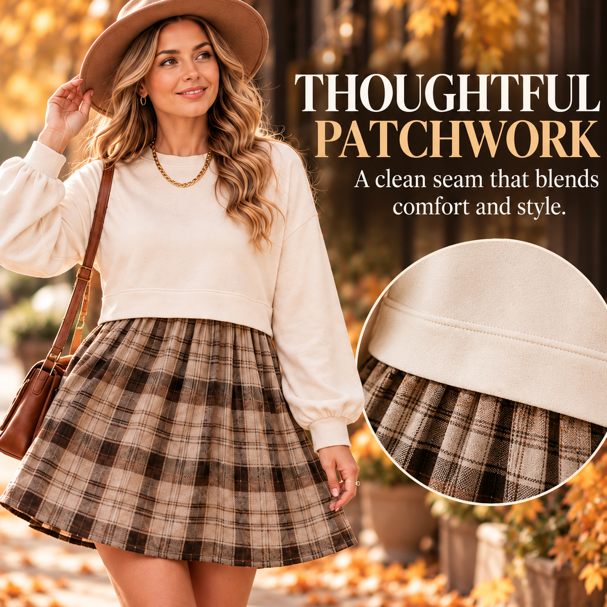 🍂✨ Women's Plaid Patchwork Mini Dress – Cozy & Chic! 💕