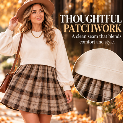 🍂✨ Women's Plaid Patchwork Mini Dress – Cozy & Chic! 💕