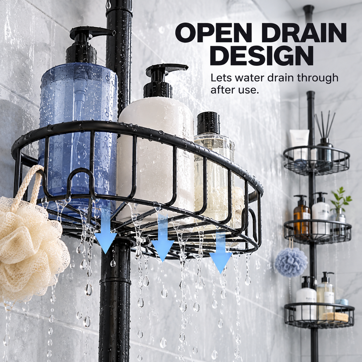 4-Tier Adjustable Corner Shower Caddy with Hooks