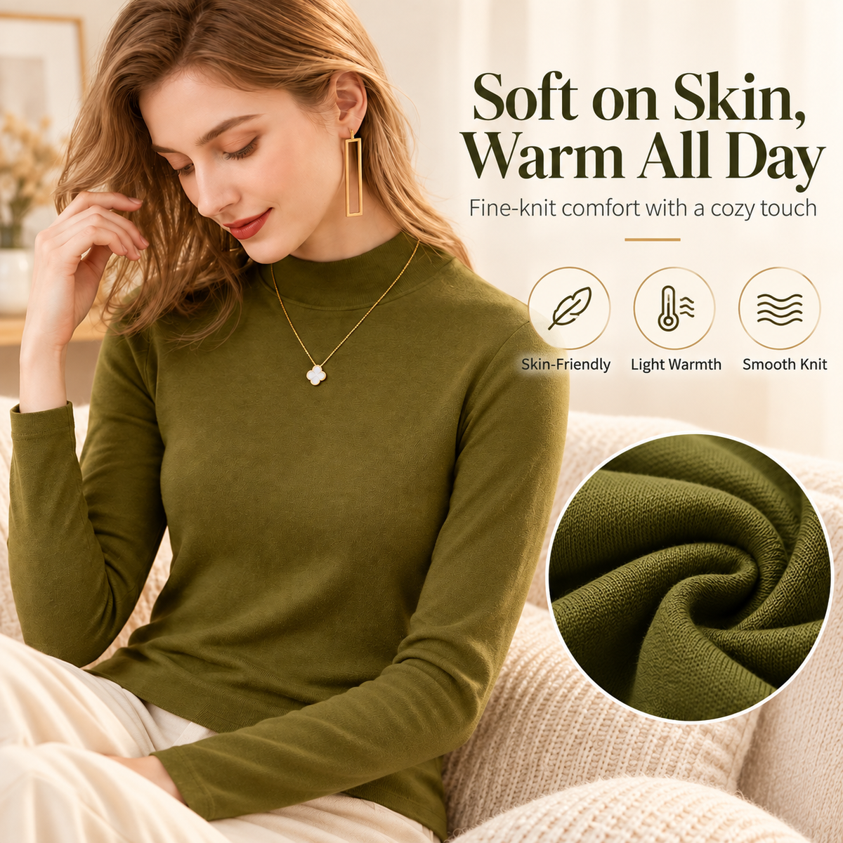 Women's Slim-Fit Mock Neck Knit Top （3pack）