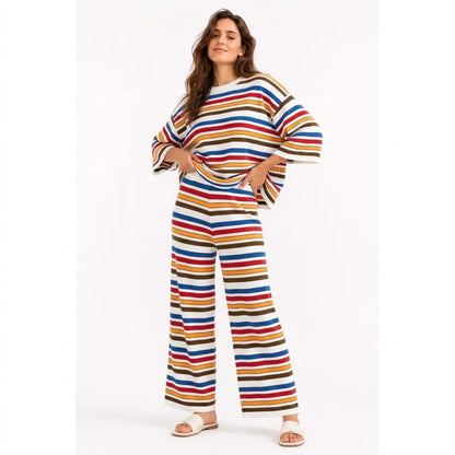 Women's Retro Striped Knit Lounge Set – Soft, Relaxed & Effortlessly Stylish