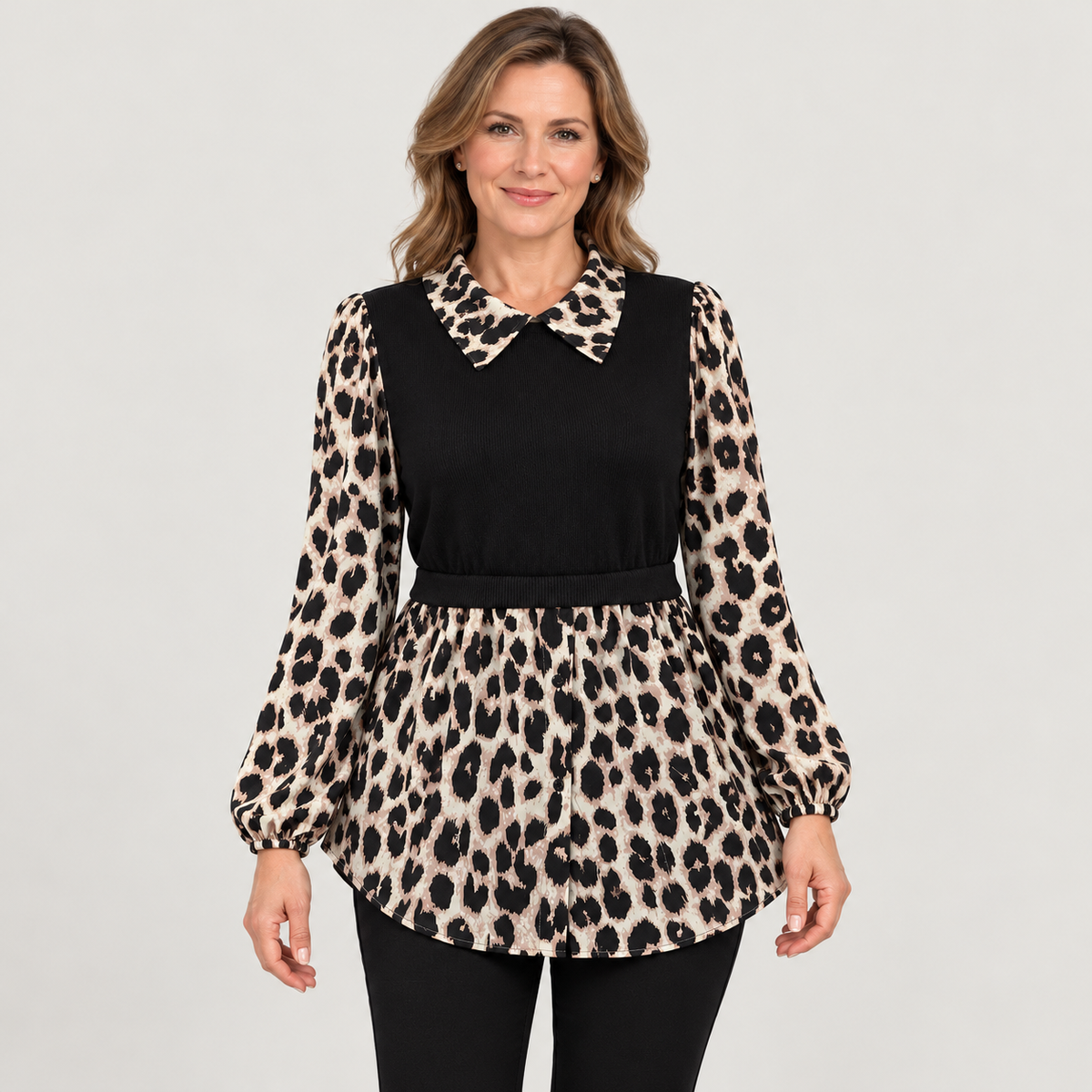 Women’s Layered-Look Collared Tunic – Effortless Everyday Style