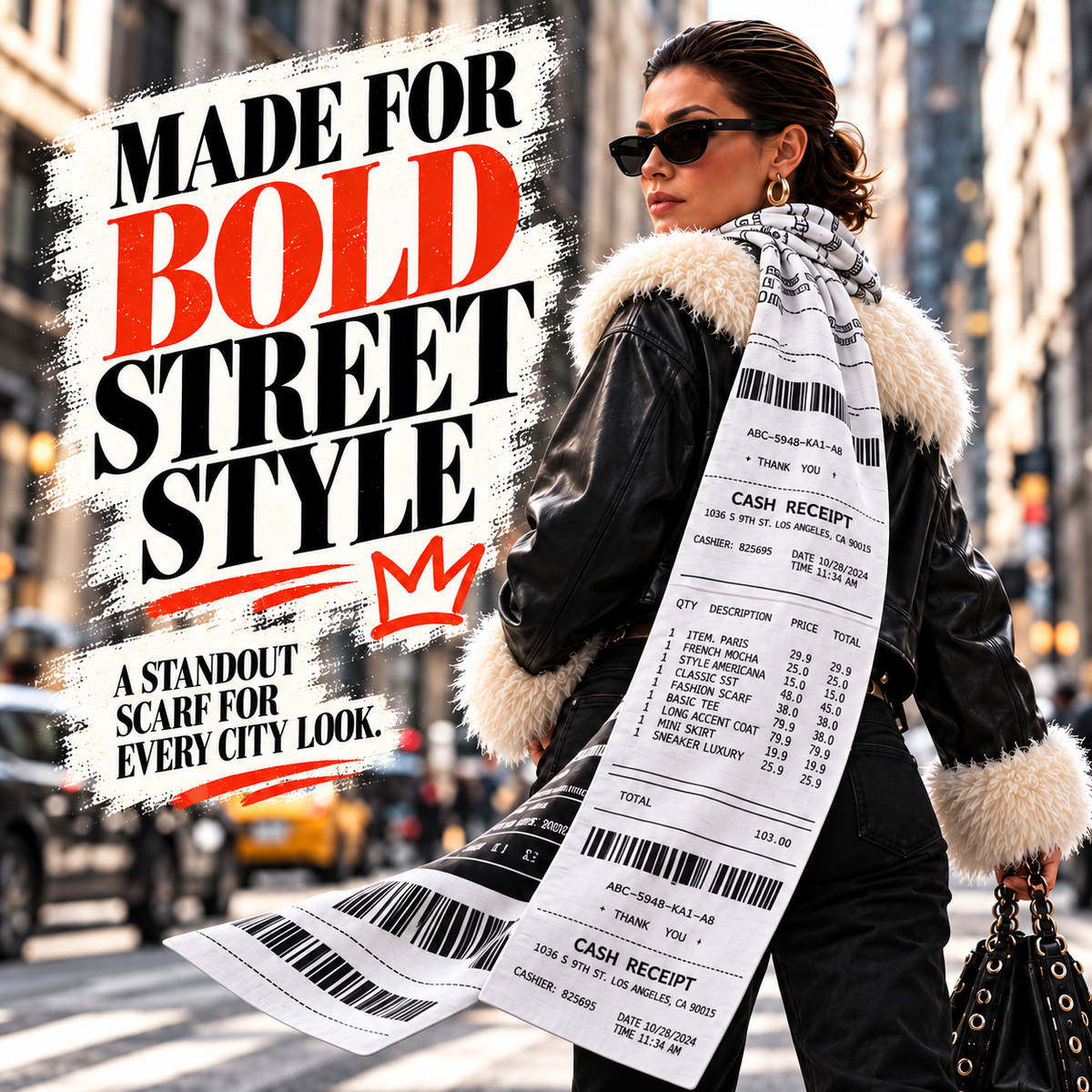 🧣Extra-Long Receipt Print Scarf – Fashionable, Warm & Comfortable🧣
