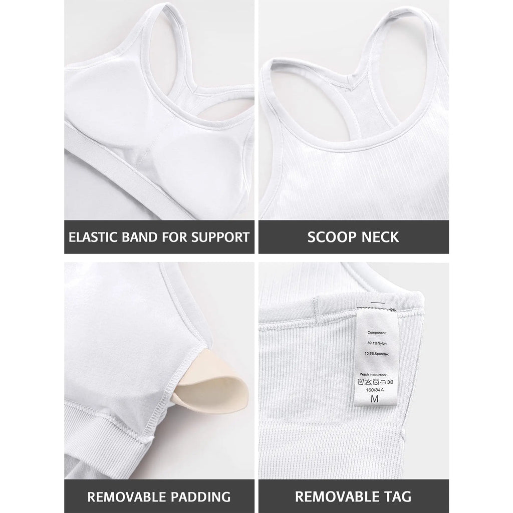 Ribbed Workout Tank Tops for Women with Built in Bra Tight Racerback Scoop Neck Athletic Top