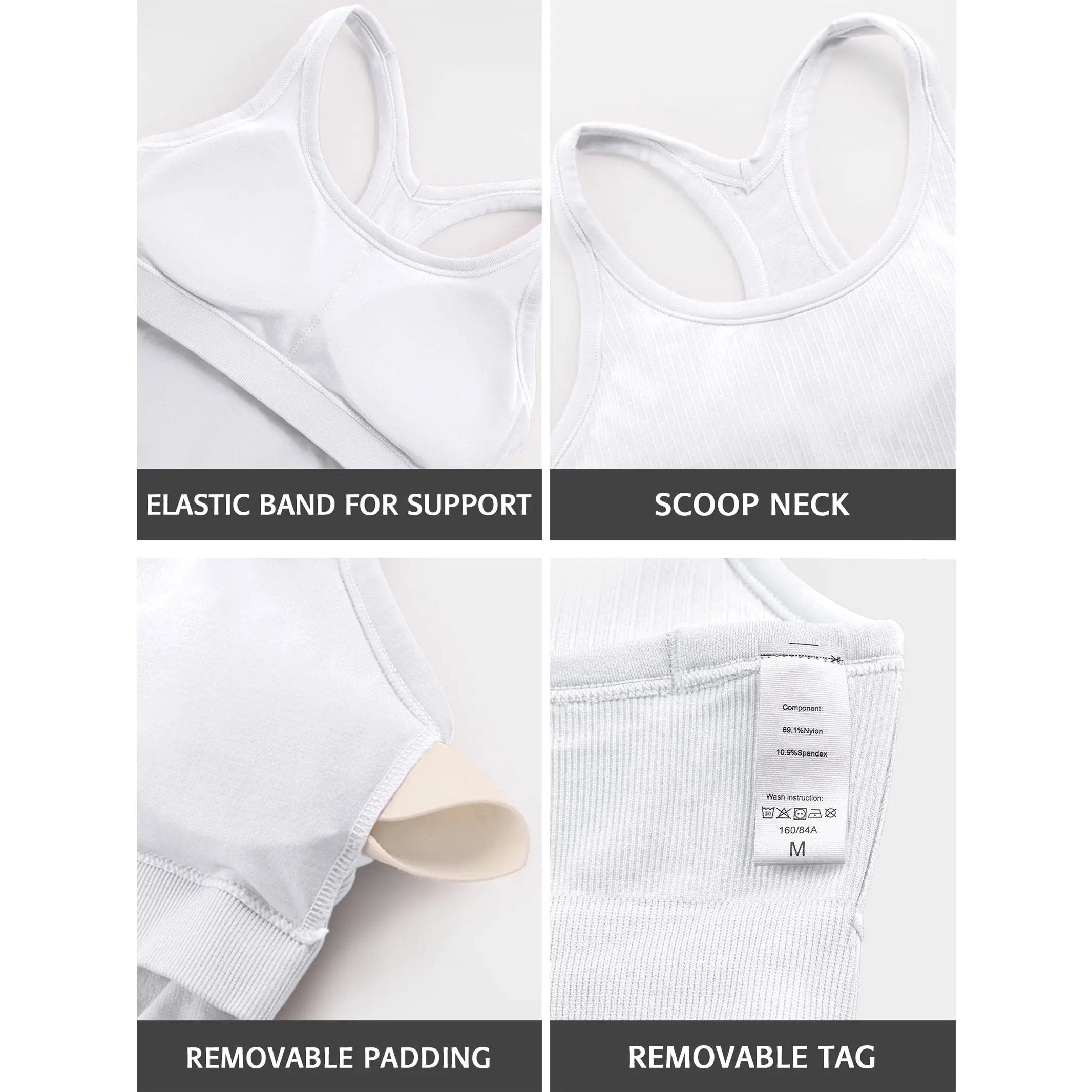 Ribbed Workout Tank Tops for Women with Built in Bra Tight Racerback Scoop Neck Athletic Top