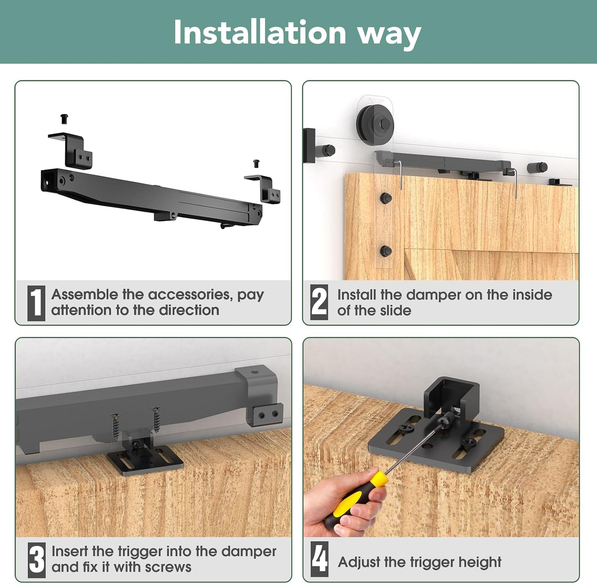 🚪Barn Door Soft Close Kit for 88-132 lbs Flat Track, Hidden Track-Mounted Damper🚪
