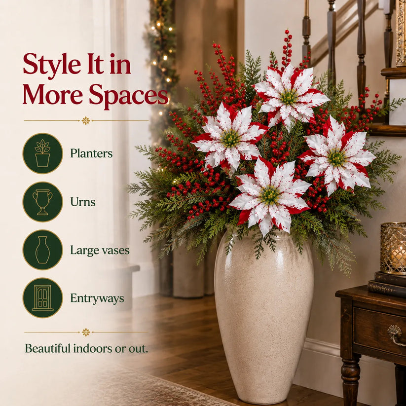 🌸Classic Red Poinsettia Planter Inserts – The #1 Christmas Flower That Never Wilts, Never Fades, Never Needs Watering