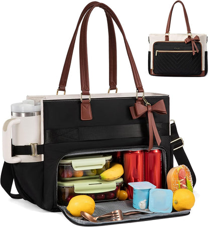 👜 2-in-1 Insulated Work Tote Bag with Lunch Compartment, 17.3" Laptop Sleeve & 40oz Cup Holder