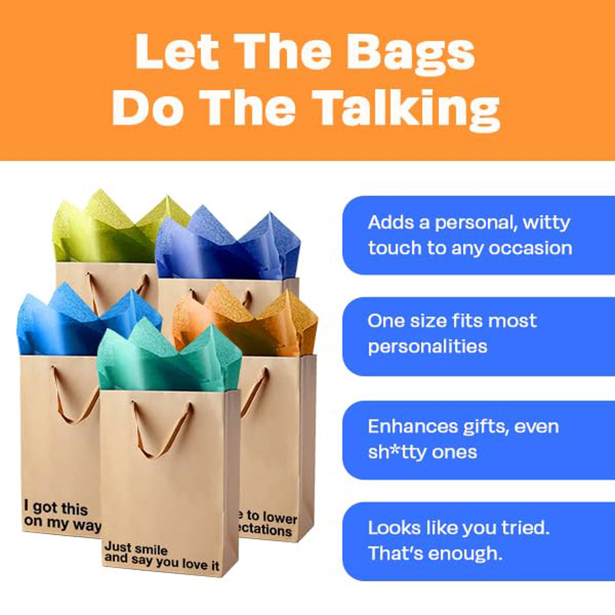 Funny Gift Bags -Set of 5- Snarky, Perfect for Gifts, Secret Santa, and Christmas