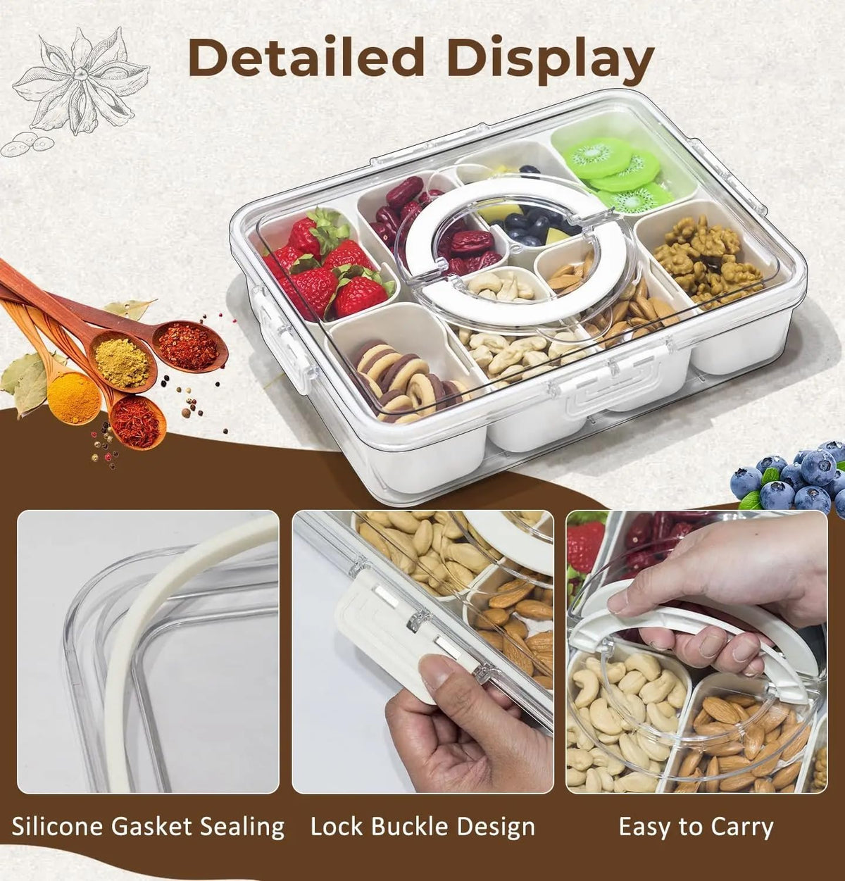 Portable Divided Snack Box — Large Capacity Tray for Picnics, Movies & Travel