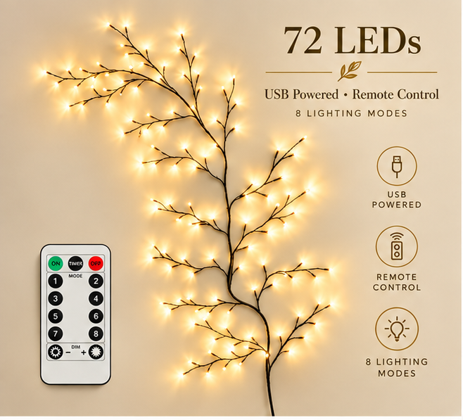 ✨ Flexible LED Branch Lights – Warm White Christmas Wall Decor