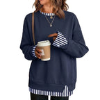 Effortless Casual Style: Women's Relaxed Layered Crewneck Sweatshirt Everyday Top