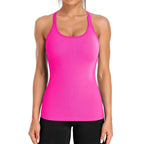 Ribbed Workout Tank Tops for Women with Built in Bra Tight Racerback Scoop Neck Athletic Top