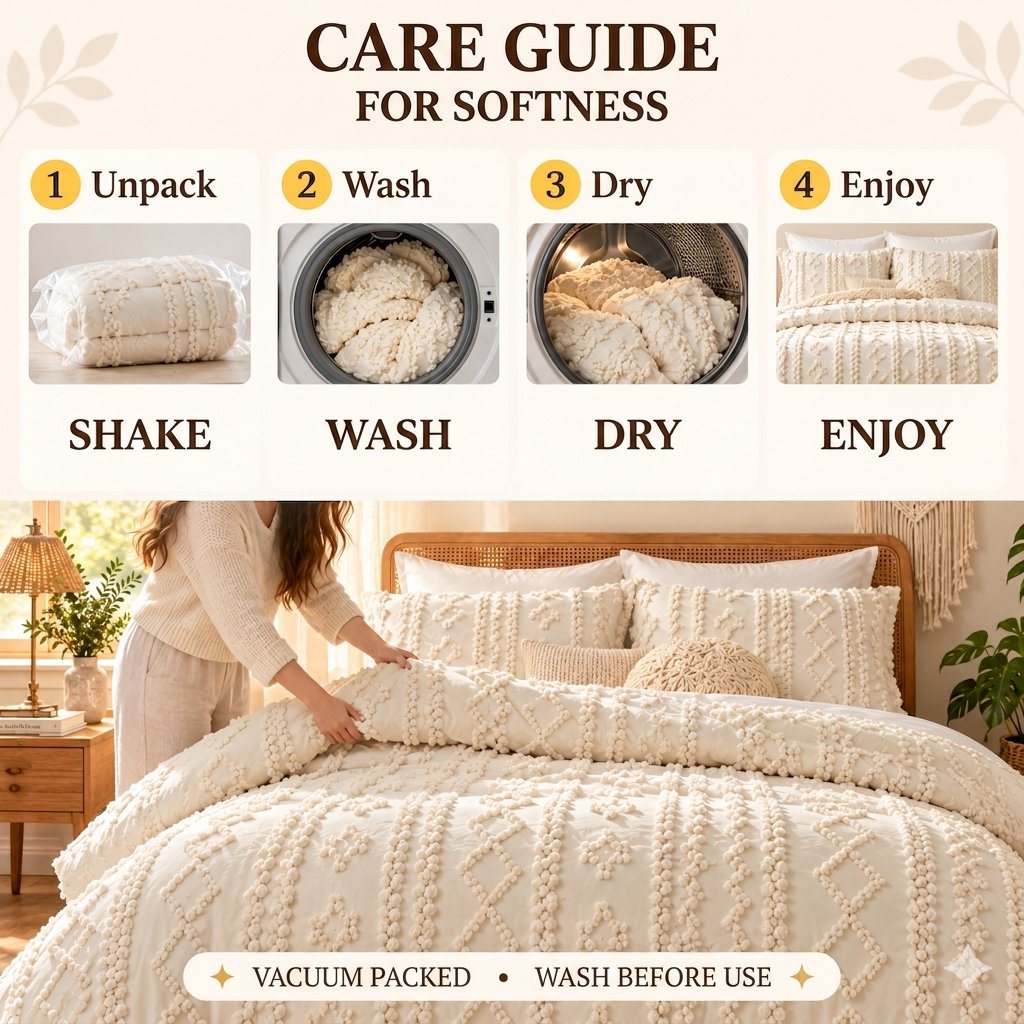Boho Tufted Embroidery Comforter Set