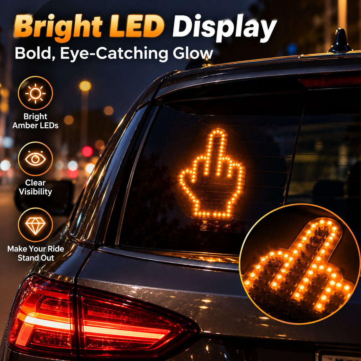 ✋🔥 LED Car Gesture Light – Wireless Remote-Controlled LED Hand Sign