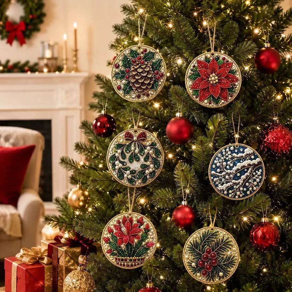 🎄🦌 6-Pack Christmas Diamond Painting Ornament Kit | Make Beautiful Hand‑Made Decorations🎁