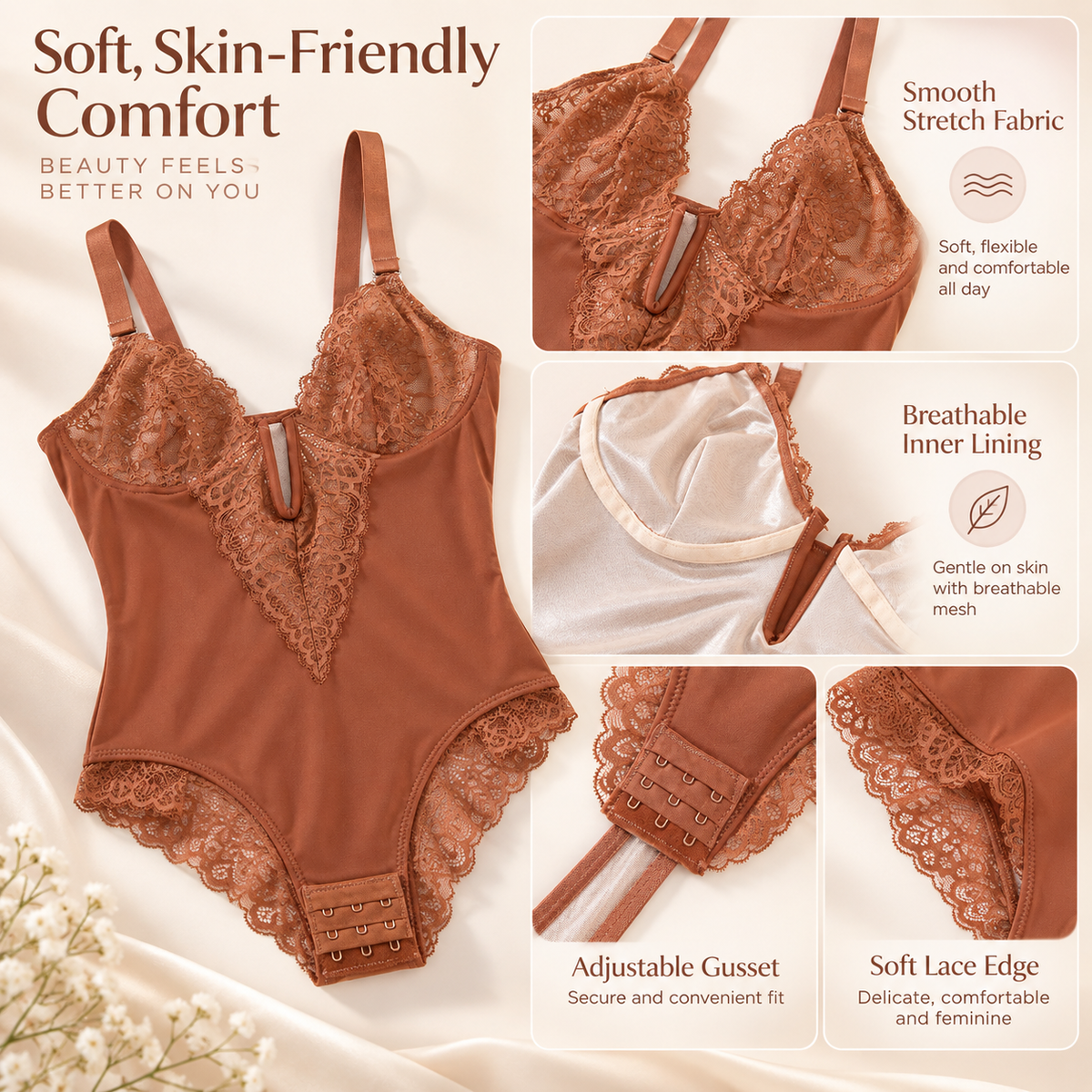 Double Control Lace V-Neck Bodysuit | Shapewear & Tummy Control